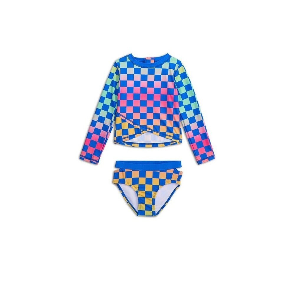 Appaman Oceana Rash Guard Set Kids 12 Blue Multi Check Stretch Swimwear RED346